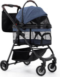 OJCME 3 in 1 Pet Carrier Stroller with Detachable Carrier, Foldable Dog & Cat Stroller for Small/Medium Dogs up to 33 lbs, Large Storage Bag, Full Window Mesh, One-Touch Dual Brake, Car Seat