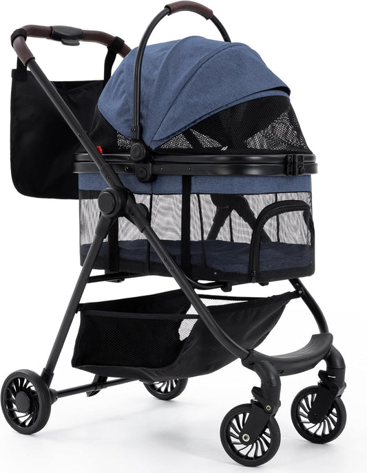 OJCME 3 in 1 Pet Carrier Stroller with Detachable Carrier, Foldable Dog & Cat Stroller for Small/Medium Dogs up to 33 lbs, Large Storage Bag, Full Window Mesh, One-Touch Dual Brake, Car Seat