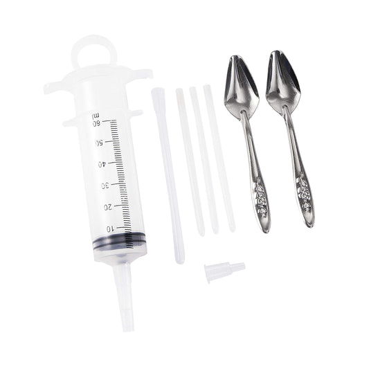 60ML Baby Bird Parrot Feeding Tubes, Liquid Medicine Feeder Push-Tube Pet Cat Dog Feeder with 2 Pcs Stainless Steel Metal Feeding Spoon