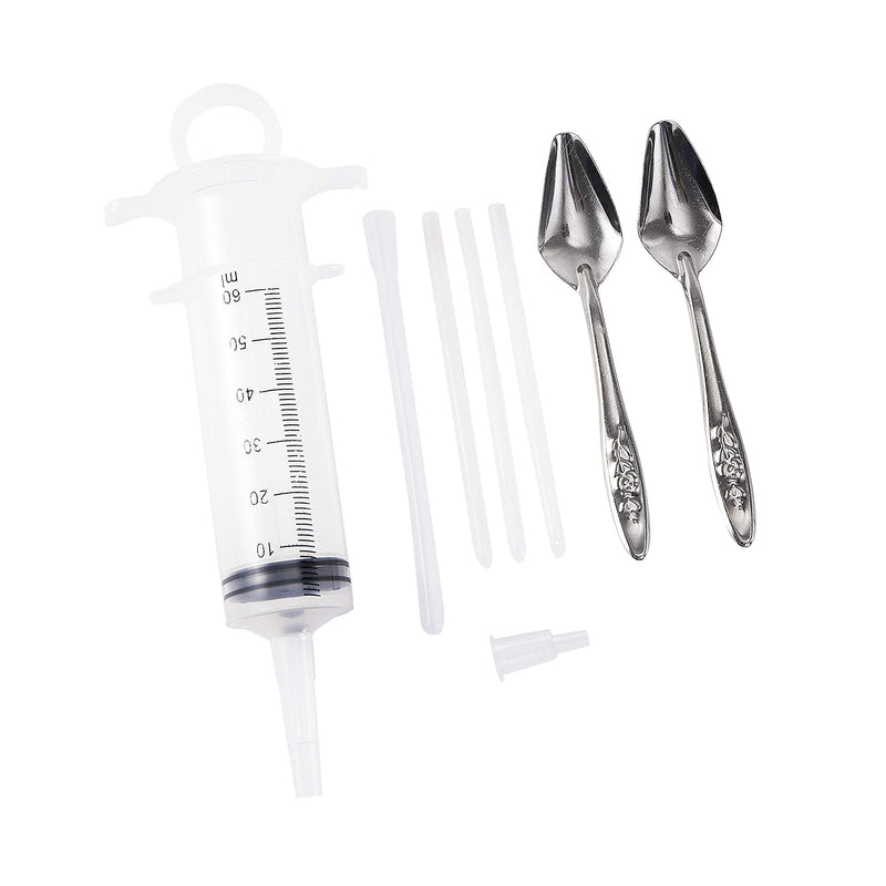 60ML Baby Bird Parrot Feeding Tubes, Liquid Medicine Feeder Push-Tube Pet Cat Dog Feeder with 2 Pcs Stainless Steel Metal Feeding Spoon