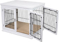 BIRDROCK HOME Decorative Dog Kennel with Pet Bed - Small Indoor Pet Crate, Double Door Design, Engineered Wood & Metal W