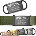 Anavia Slide On Silent Pet ID Tags, S/M/L/XL Personalized Stainless Steel Cat Dog Tag with Elastic Fabric Band, Engraved Nameplate Quiet Chew-Proof Pet Collar Tag (Black, Large)