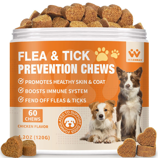 Flea and Tick Prevention for Dogs Chewables - Natural Dog Flea and Tick Treatment Chewable - Oral Flea Supplement for Dogs - Puppy Flea Support - All Breeds & Ages - 60 Soft Chews