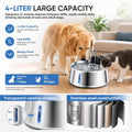 Selene Dog Water Fountain, 4L Stainless Steel Dog Water Fountain with Visual Water Level, Super Quiet Dog Water Bowl, 5-