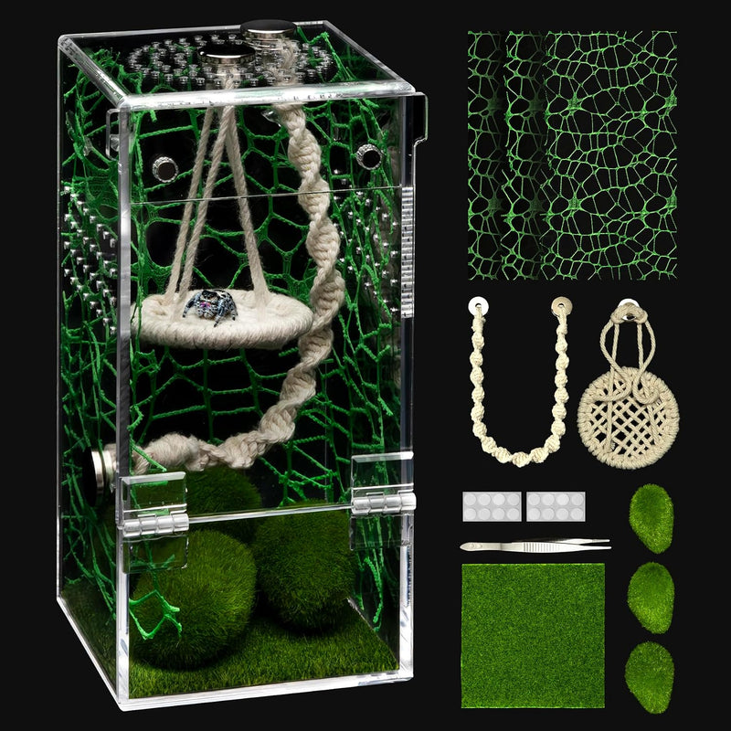 AZV Jumping Spider Enclosure Kit,Pre-Assembled 3 x 3 x 6 in Acrylic Habitat