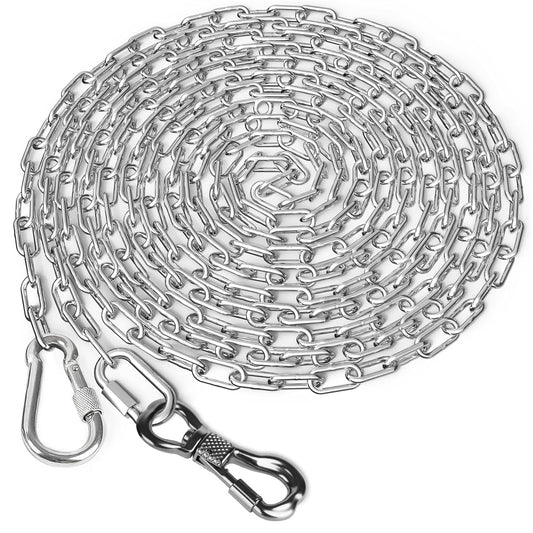 Tresbro Heavy Duty Dog Chains for Outside, 15FT Stainless Steel Tie Out Cable with Swivel Hook for Small Medium Dogs, Metal Chew Proof Pet Runner Chain Leash Lead for Outdoor Camping Hiking Yard, 3MM