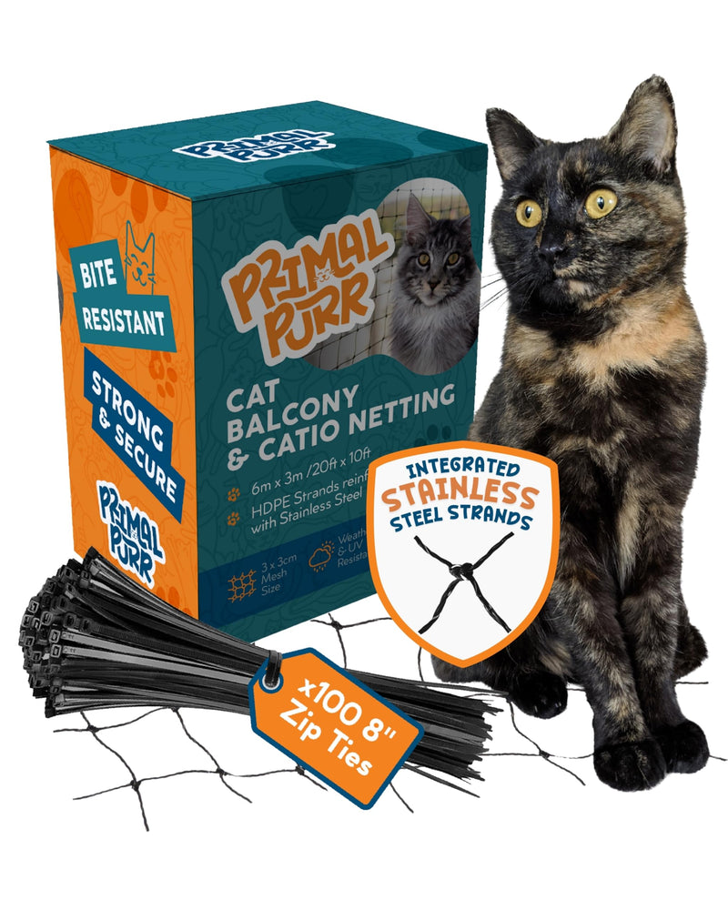 Steel Reinforced Cat Netting for Balcony - 10ft x 20ft - Cat Net for Catio – Safety Netting for Pets - Animal Proof Screen - Strong Pet Net – Kitten Balcony Protection - Barrier for Animals Fence