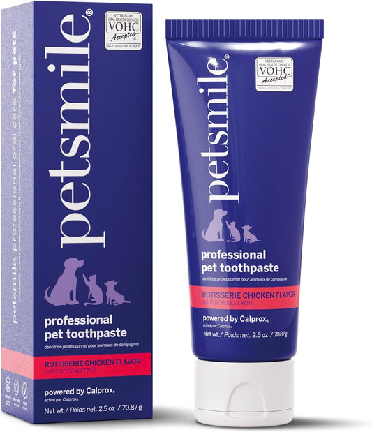 Petsmile Professional Pet Toothpaste for Cats & Dogs - VOHC Accepted Toothpaste - Clinically Proven to Control Plaque & Tartar Calprox Formula (Rotisserie Chicken, 2.5 Oz)