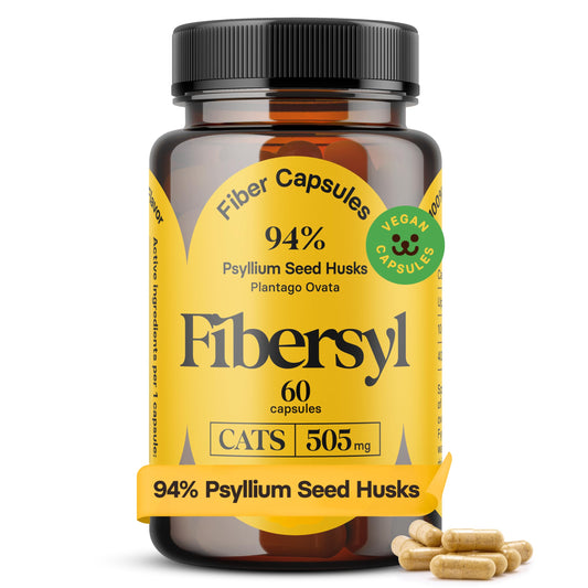FiberSyl Prebiotics for Cats Digestive Health - Cat Fiber Supplements for Constipation Relief & Support - Psyllium Husk Seed to Support Digestion Problems - Cat Stool Hardener - 60 Capsules