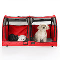 STURDI Pop-Up Kennel Show Shelter Pet Travel Carrier for Cats and Dogs, Double Compartment | Mesh Doors, Red