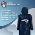 NFL Waterproof Rain Poncho for Adults, Sporty, Elastic Sleeves and Drawstring Hood, Unisex Rain Coat