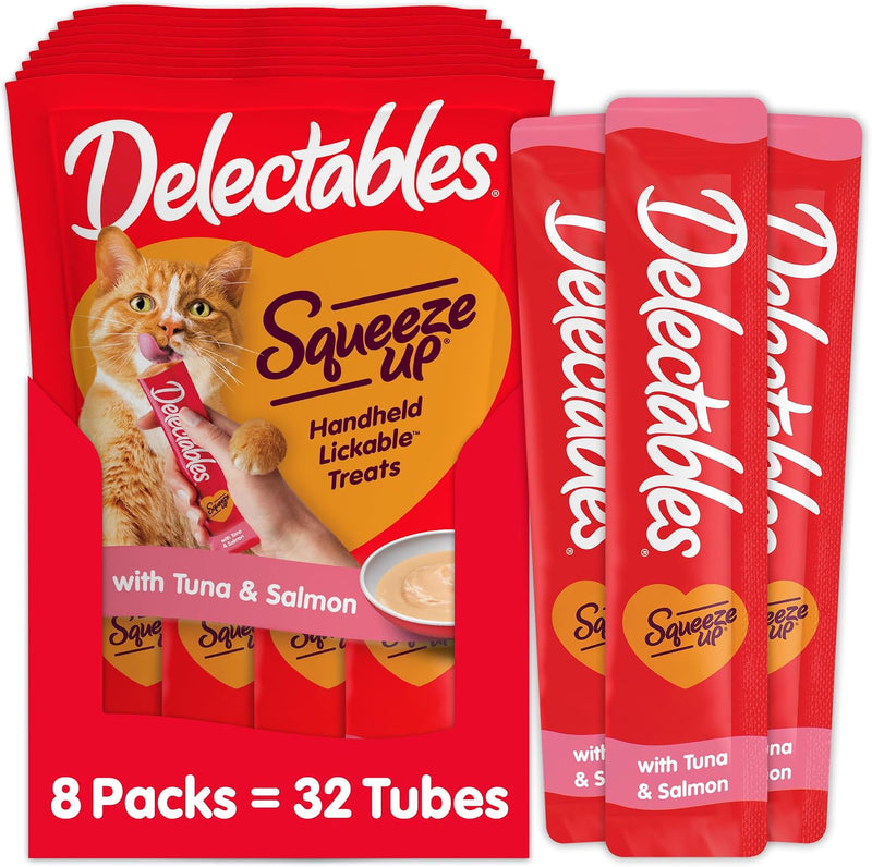 Delectables Squeeze Up Lickable Cat Treat Tube, Tuna & Salmon, 32 Count