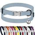 Leather Cat Collar with Buckle and Removable Bell - Non Breakaway Adjustable Soft Safety Small Pet Collars for Girl Boy Cats Kitten (Cornflower)