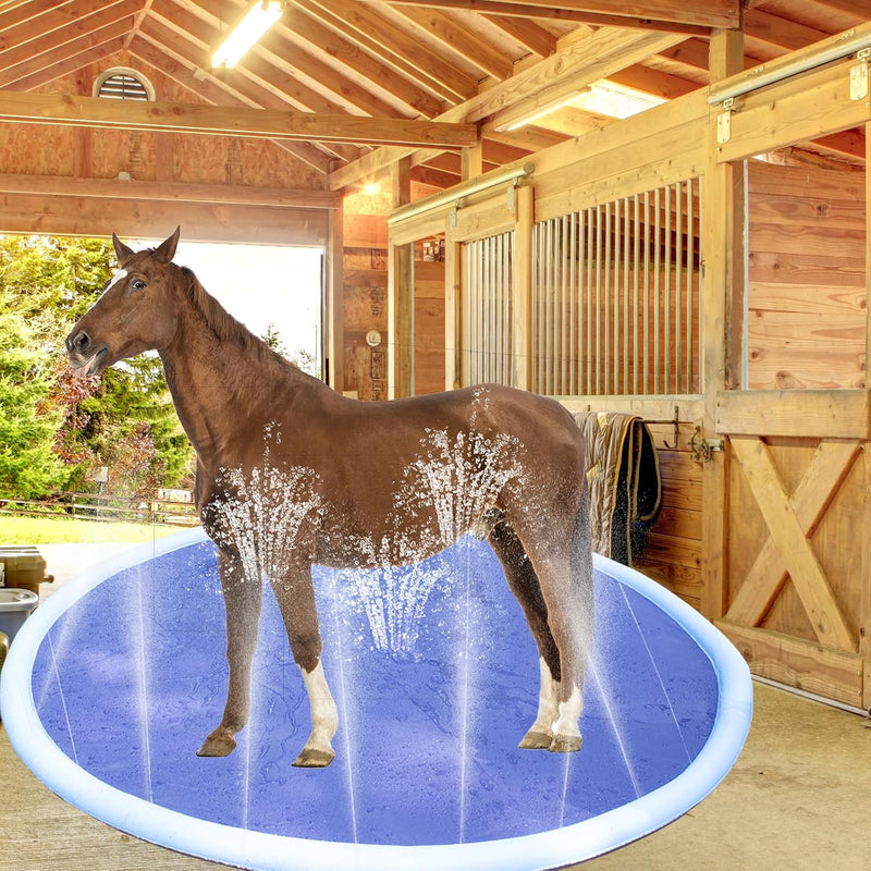 FlidRunest Thickened Horse Splash Pad Toy, Anti-Slip Horse Bathtub for Summer, Durable Outdoor Water Play Mat for Horses