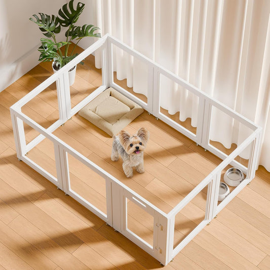 EVERFRONT Clear Acrylic Dog Playpen - Clear Dog Play Pen - Easy Assemble Acrylic Dog Playpen - Puppy Playpen, Cat Playpen, Small Animal Playpen, Dog Play Pen Indoors