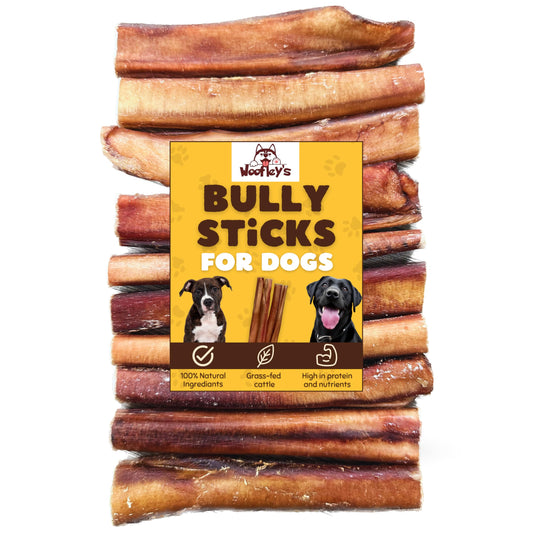 Woofley's 6" Jumbo Thick Buffalo Bully Sticks - (18 Count) - Bully Sticks for Dogs - Long Lasting Bully Stick Dog Chews