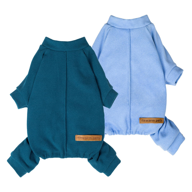 Fitwarm 2 Pack Lightweight Fleece Dog Pajamas, Warm Winter Dog Clothes for Small Dogs Boy Girl, Fuzzy Pet Onesie with Feet, Light Sky Blue, Turquoise, Small