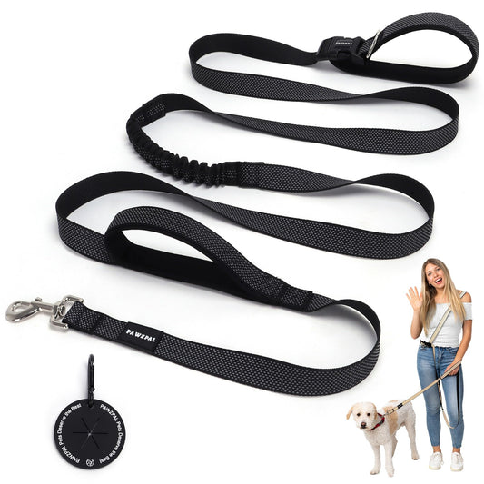 PAWZPAL 8FT-10FT Hands Free Dog Leash - Adjustable Waist/Crossbody 2-in-1 Belt with Shock-Absorbing, Traffic Handle & Reflective for Hiking, Canicross & Active Lifestyles (Black)