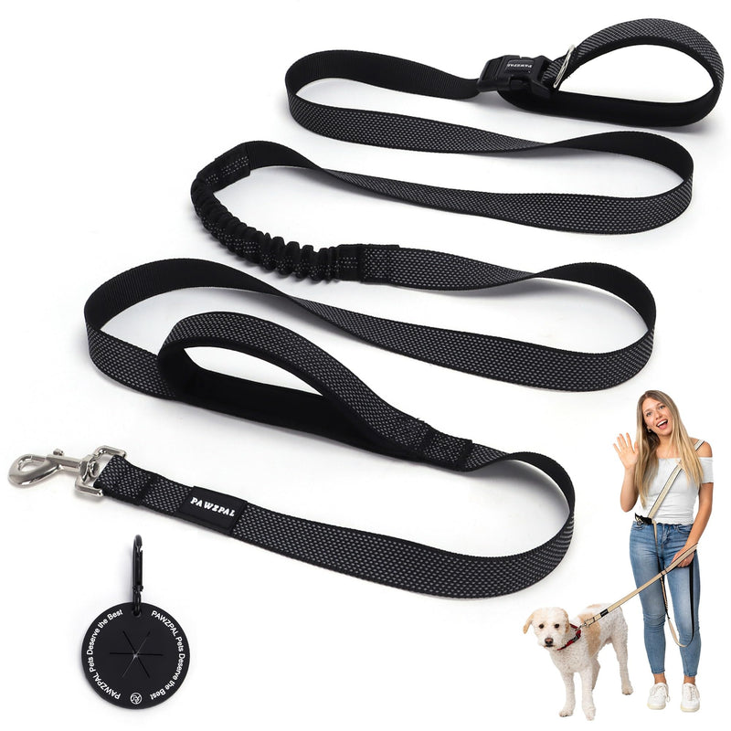 PAWZPAL 8FT-10FT Hands Free Dog Leash - Adjustable Waist/Crossbody 2-in-1 Belt with Shock-Absorbing, Traffic Handle & Reflective for Hiking, Canicross & Active Lifestyles (Black)