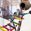 PINVNBY Hanging Coconut Bird Nest Hut with Ladder, Natural Coconut Hide Lovebird House and Colored Bead String Bird Swing for Parakeet Cockatiel Budgie Conure Canary Finch Budgies (With Coconut Fiber)
