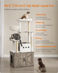 Feandrea Cat Tree, 66.9-Inch Cat Tower with Litter Box Enclosure