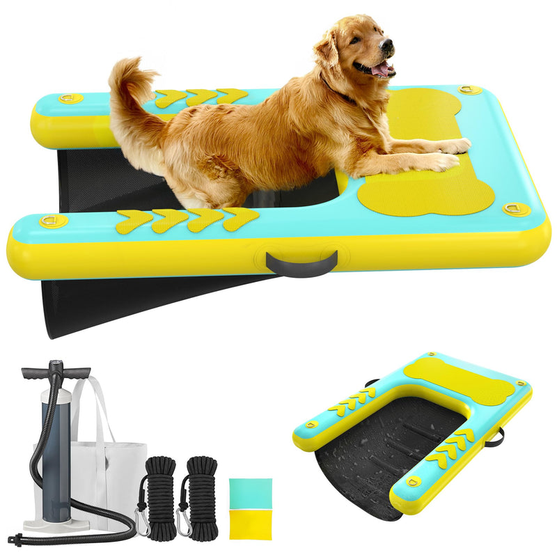 lesotc Inflatable Dog Boat Ramp - 60'' x 40'' Extra Large Dog Dock Water Ramp Supports up to 240lbs, Non-Slip EVA Foam Pool Raft Floating Pup Plank Lake Float