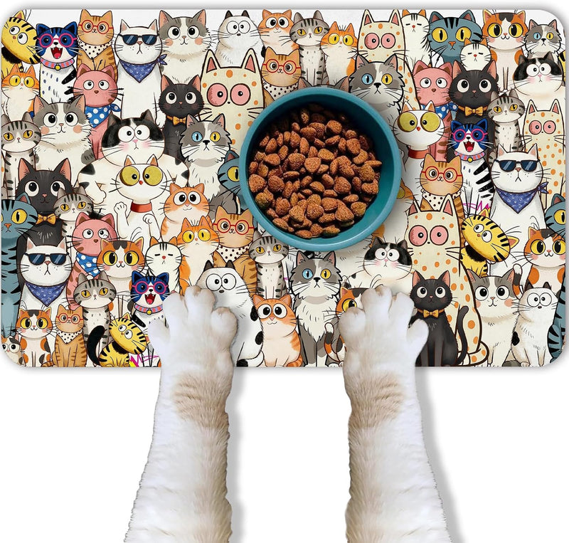 Cat Food Mat for Pet Dog Food Mat, Cats Absorbent Quick Dry Dog Bowl Mats for Food and Water, Non-Slip Cat Pet Feeding M