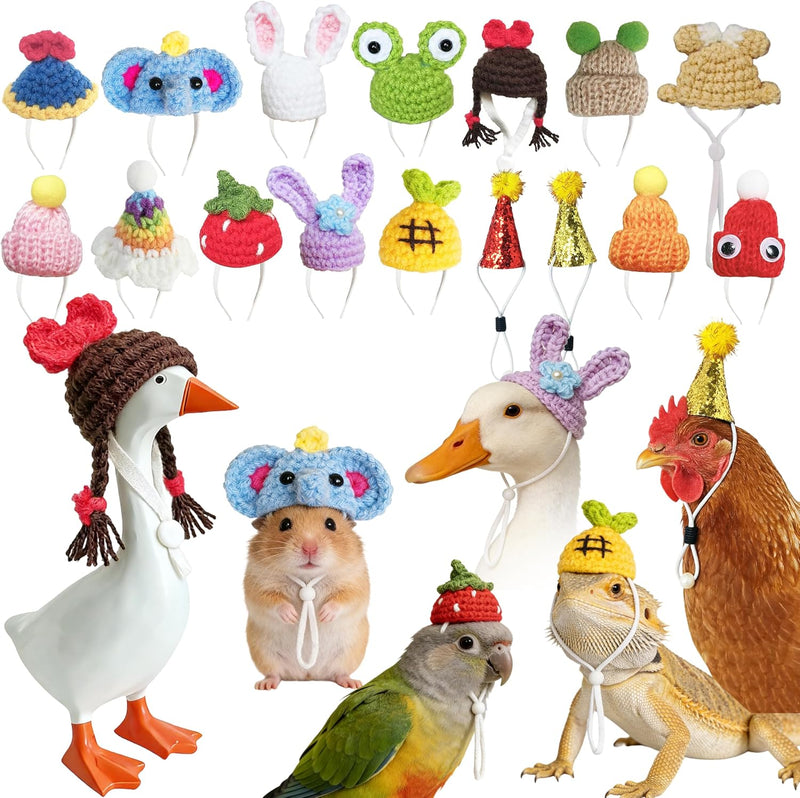 16Pcs Chicken Hats Adjustable Mini Hat, Hand Knitted Desk Goose Outfits kit
