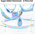 8 Pcs Sugar Glider Cage Set, Small Animal Fleece Hammock Set, Hanging Bed, Climbing Bridge and Toys for Sugar Gliders, F