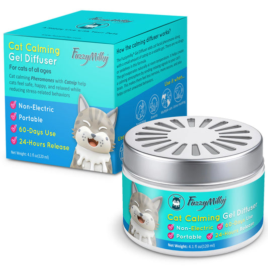FuzzyMilky Cat Pheromone Calming Diffuser Gel, Unplugged Cordless Cat Calming, Anxiety Relief, Lasting 2 Months, Adjustable for Home,Car Travel, Scratching,Urine Marking(120 ml, 4.1 fl oz)
