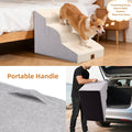 NAPWAYS Dog Stairs for Small Dogs and Cats, 19.7" H, 4-Step Curved Pet Ramp for Beds or Couches, Non-Slip Medium Pet Steps with High Density Foam, Beige