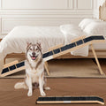 Easyego Foldable Dog Ramp for Bed and Couch, 74" Wood Pet Ramp with Side Rails and High Traction Carpet, 22° Gentle Long Slope, Top Landing Platform, Supports up to 200 LBS for Senior Dogs - Natural