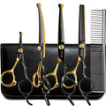 Dog Grooming Scissors Kit, Fcysy Professional Pet Shears for Cats at Home, Dog Grooming Tools with Curved & Straight Blades Scissors Thinning Shears Pet Supply Set