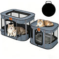 Vigormar Portable Cat Playpen 2-in-1, Enclosed Kitten Playpen with Litter Box Cage Area, Pet Playpen with Collapsible Tent Rod Reinforced for Cats Puppy Rabbit Hamster Indoor Outdoor Use (Grey)