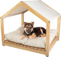 Dog House - 30x24-Inch Indoor Dog House with Soft Cushion and Adjustable Canopy - Wood Dog Furniture for Small to Medium