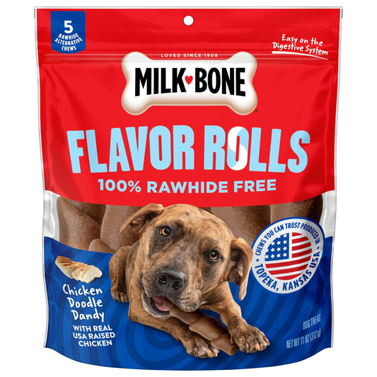 Milk-Bone Flavor Rolls Chicken Doodle Dandy Rawhide Free Dog Treat with Chicken, 5-Count Bag