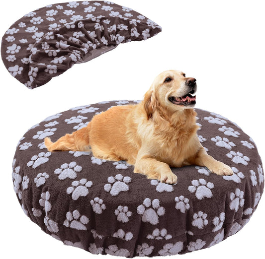 BALAPET Washable Dog Bed Covers Replacement Round Waterproof Bed Cover for Dog Soft Pet Bed Cover with Lovely Dog Paw Pr