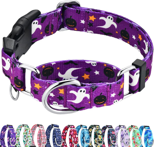 Halloween Martingale Collar for Dogs with Buckle Adjustable Holiday Dog Collars (Purple Ghost, Small)