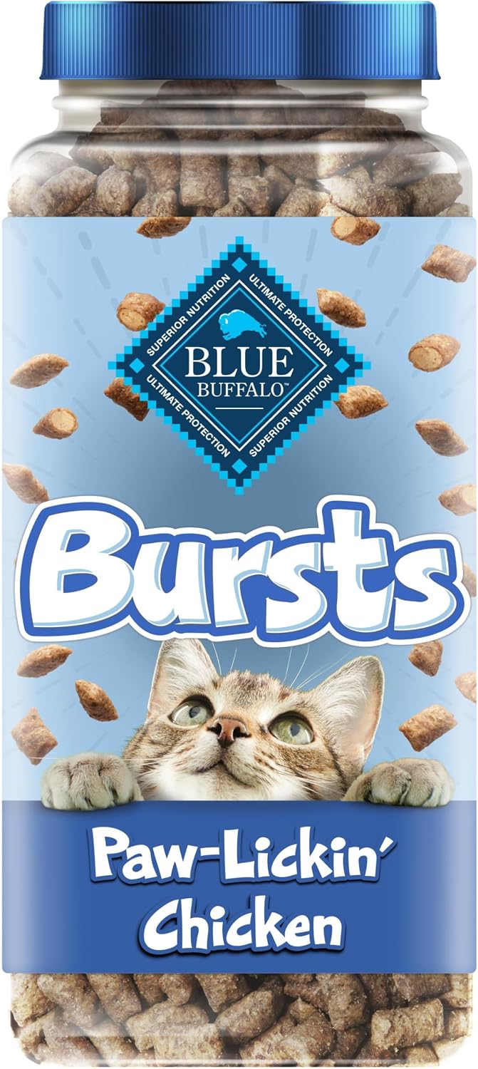 Blue Buffalo Bursts Crunchy & Creamy Cat Treats, Great for Training, Paw-Lickin' Chicken, 12-oz. Tub