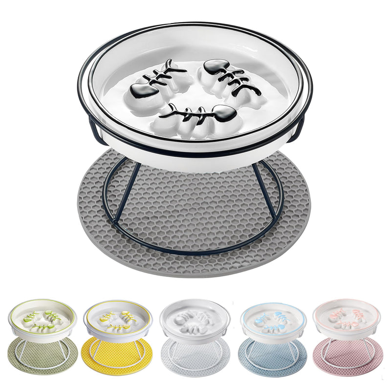 TRUNDISAN Elevated Cat Slow Feeder Bowls,Whisker Friendly Cat Bowl, Ceramic Raised Slow Feeder, Anti Vomit Promotes Digestion Bowls for Dry and Wet Food