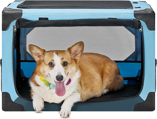 JOYTUTUS Pet Day Special, 26 Inch Collapsible Dog Crate, Steel Frame 8-Bar Foldable Soft Kennel, Portable Travel Crate for Medium Dog Up to 33lbs, Oxford Cat Carrier Fit for Car Travel Indoor Outdoor