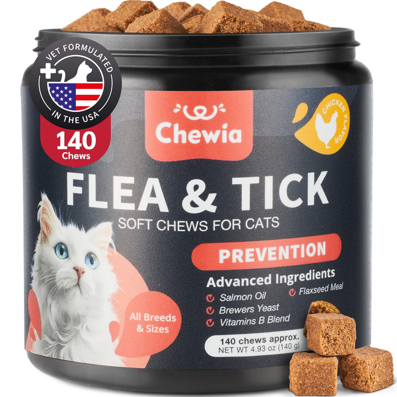 Flea Treatment for Cats - Daily Oral Cat Flea and Tick Treatment Chews - Chewable Kitten Flea Treatment - Soft Treats for All Breeds & Ages - Natural Chicken-Flavor Flea and Tick Supplement for Cats