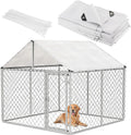 Outdoor Dog Kennel Cover Waterproof, 7.5 x 8 FT UV Protection Dog Fence Tarp with 50 Zip Ties for Outside Large Dog Encl