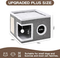 Crispedia Cat Beds for Indoor Cats, Large Cat Cave with Fluffy Ball and Scratch Pad, Foldable Cat Scratch House with Hideaway Condo for Kitten,16x16x13inch,Grey