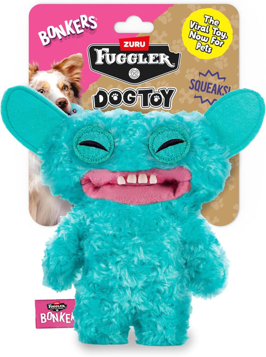 Bonkers Fuggler Grin Grin Squeaky & Plush Dog Toy for Playtime, Blue, 8 inches