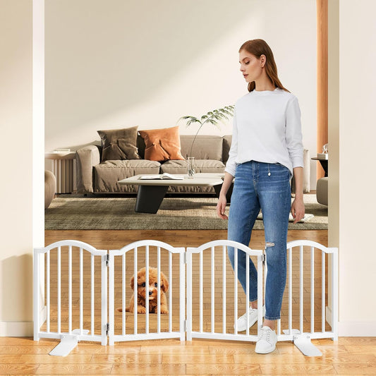 Snughome Short Dog Gate Indoor, 16" High Freestanding Small Dog Door Gates with Support Feet, Expands Up to 48’’ Wide Fo