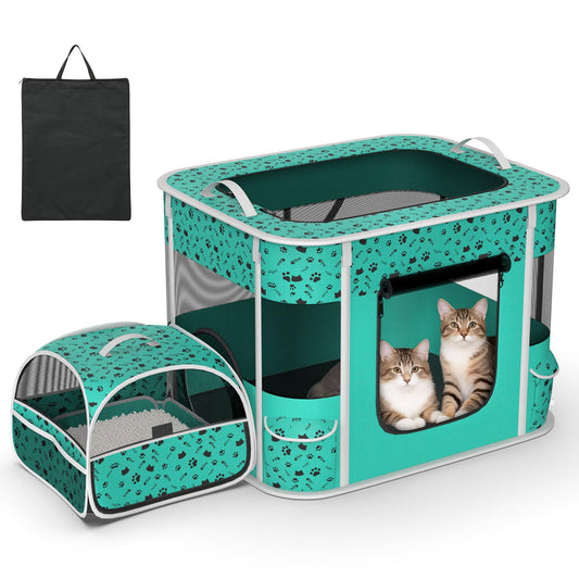 Petimber Portable Cat Playpen with Litter Box, Foldable Indoor Outdoor Cat Enclosure, Collapsible Kitten Playpen, Pet Tent for Cats Rabbits Puppies