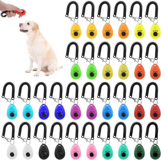 Kifmurase 32 Pack Dog Training Clicker Bulk, Colorful Pet Training Clickers Cat Animal Trainer Clicker with Wrist Strap 