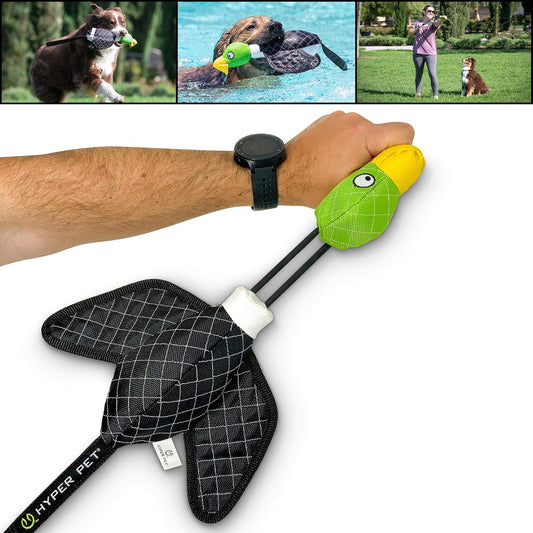 Hyper Pet Flying Series Interactive Dog Toys - Large Duck Slingshot Fetching Dog Toy - Floats on Water