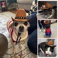 Pet Cowboy Costume, Dog Cowboy Hat with Bandana Scarf, Adjustable Cat Cowboy Hat for Party Cosplay Christmas, Halloween Cowboy Costumes for Small Pet Dogs Cats (Brown, Small)